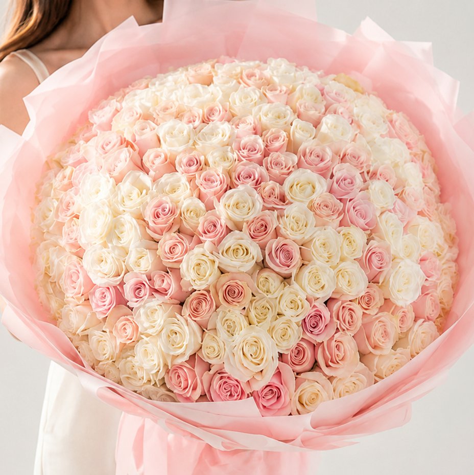 Luxury Pink & White Roses Bouquet