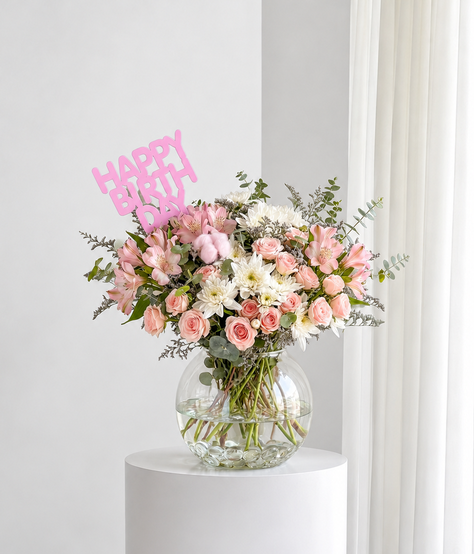 Blush Meadow Birthday Vase