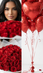 The Eternal Love Combo: 50 Red Roses & 20 Heart Balloons