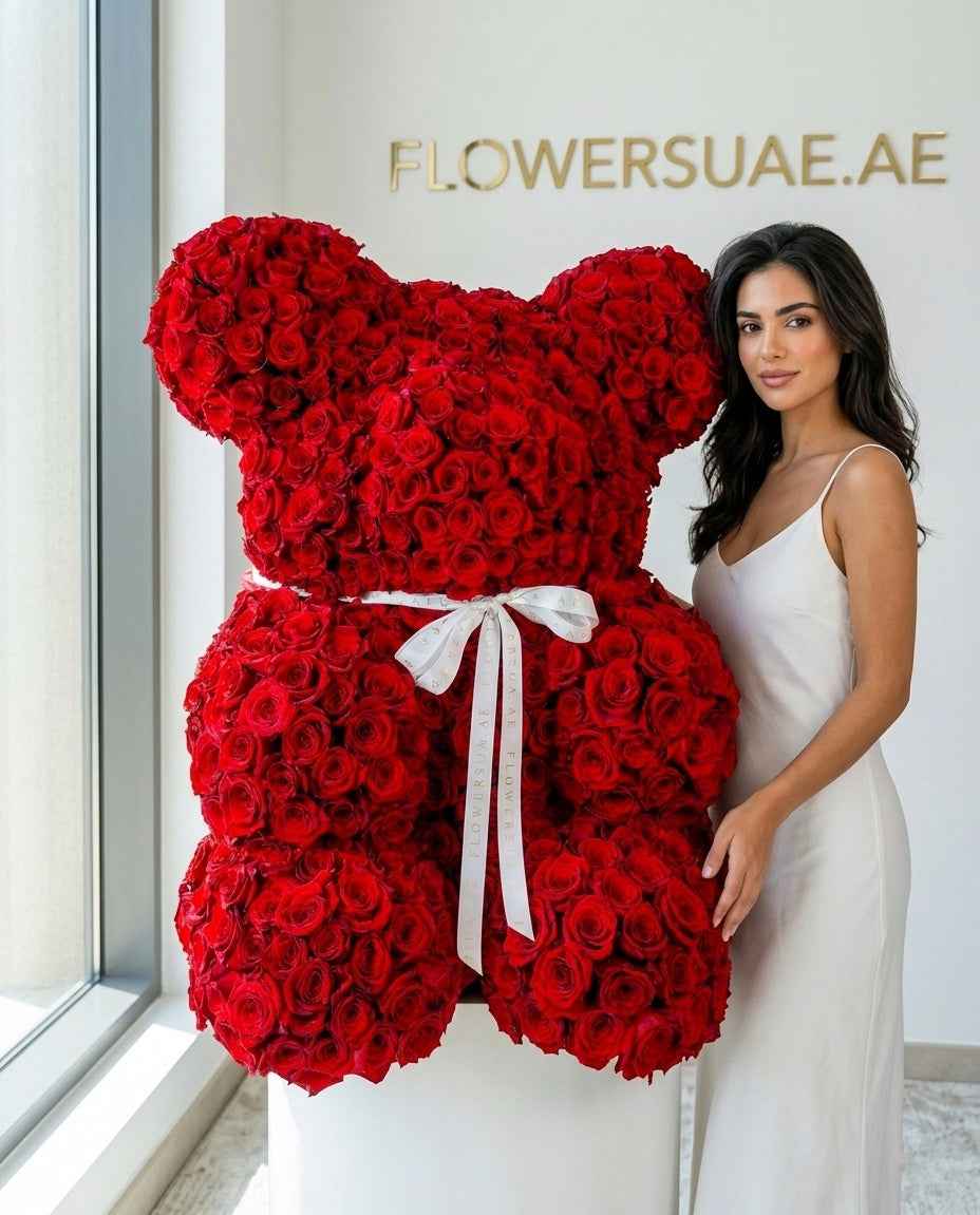 Luxury Red Rose Teddy Bear - Exquisite Floral Gift for Any Occasion