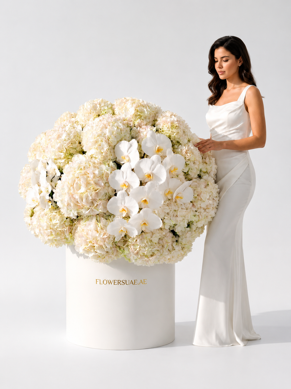 White Hydrangea & Phalaenopsis Luxury Flower Box